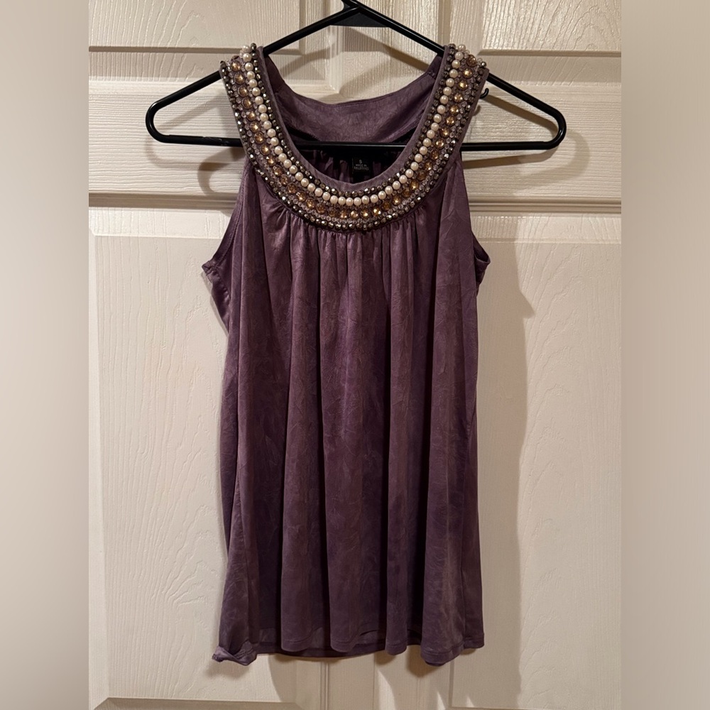 Embellished Purple Sleeveless Top Silky & Comfy